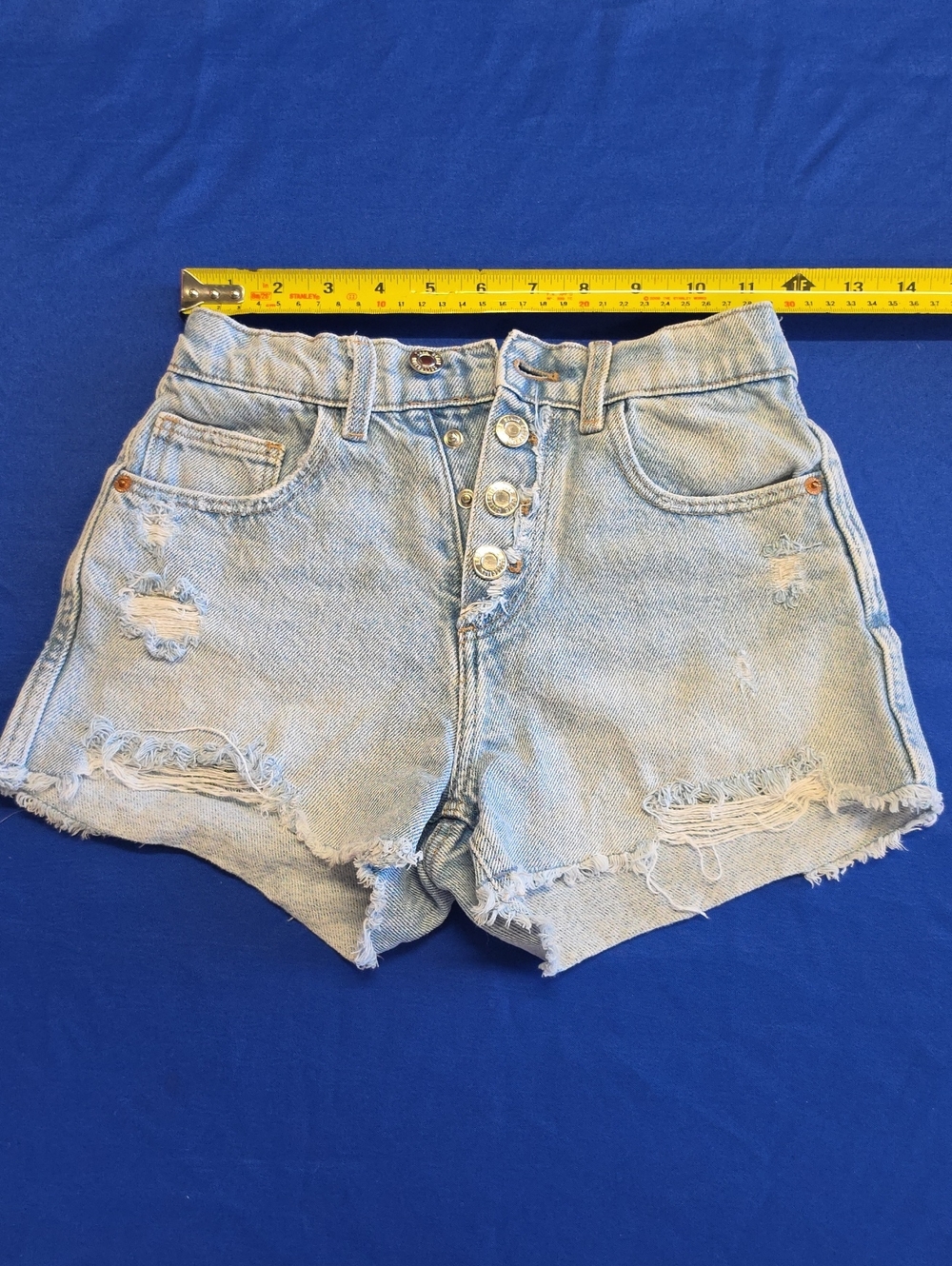 Zara Pale Blue Distressed High-Rise Denim Shorts